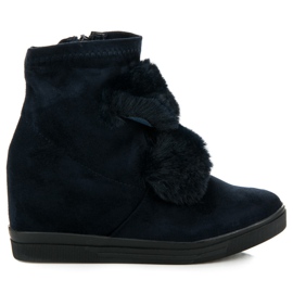 Trampki na koturnie z futerkiem granatowe