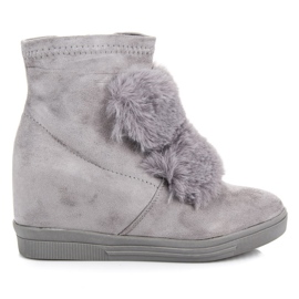 Trampki na koturnie z futerkiem szare