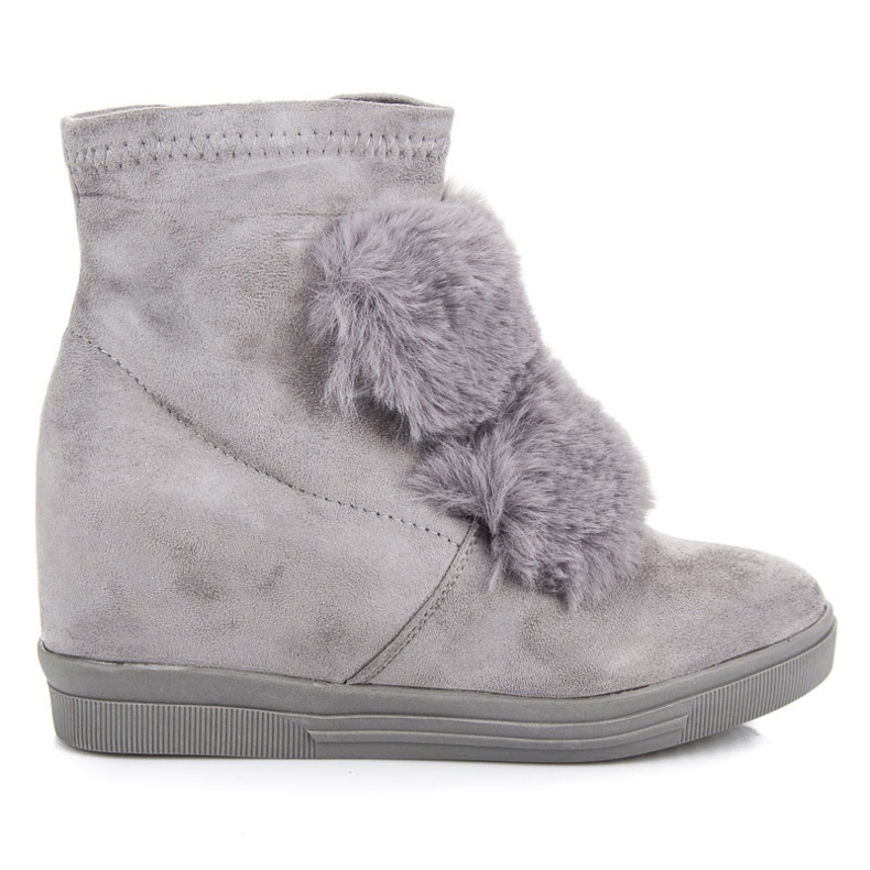 Trampki na koturnie z futerkiem szare