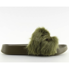 Klapki z futerkiem zielone S37 green