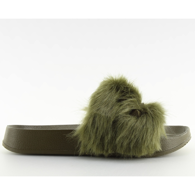 Klapki z futerkiem zielone S37 green