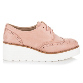 Seastar Zamszowe półbuty na koturnie różowe