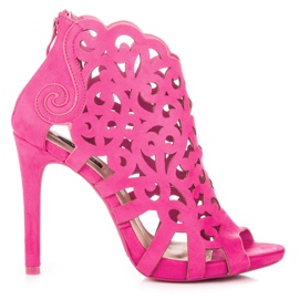 Vices Ażurowe sandałki na suwak różowe