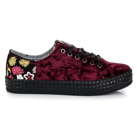 Kylie Welurowe Bordowe Trampki wielokolorowe czerwone