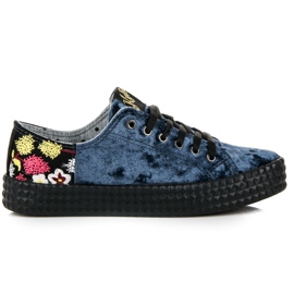 Kylie Welurowe Niebieskie Trampki