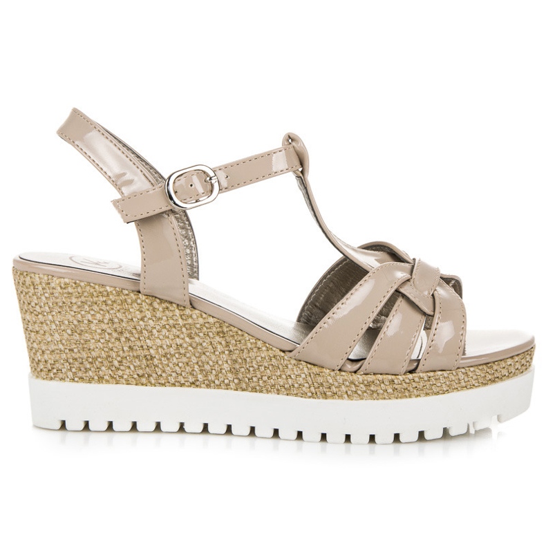 Kylie Lakierowane sandały na koturnie brązowe