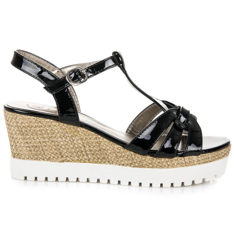 Kylie Lakierowane sandały na koturnie czarne