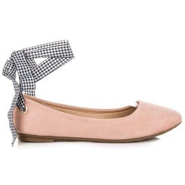 Ch. Creation Zamszowe baleriny ze wstążką różowe