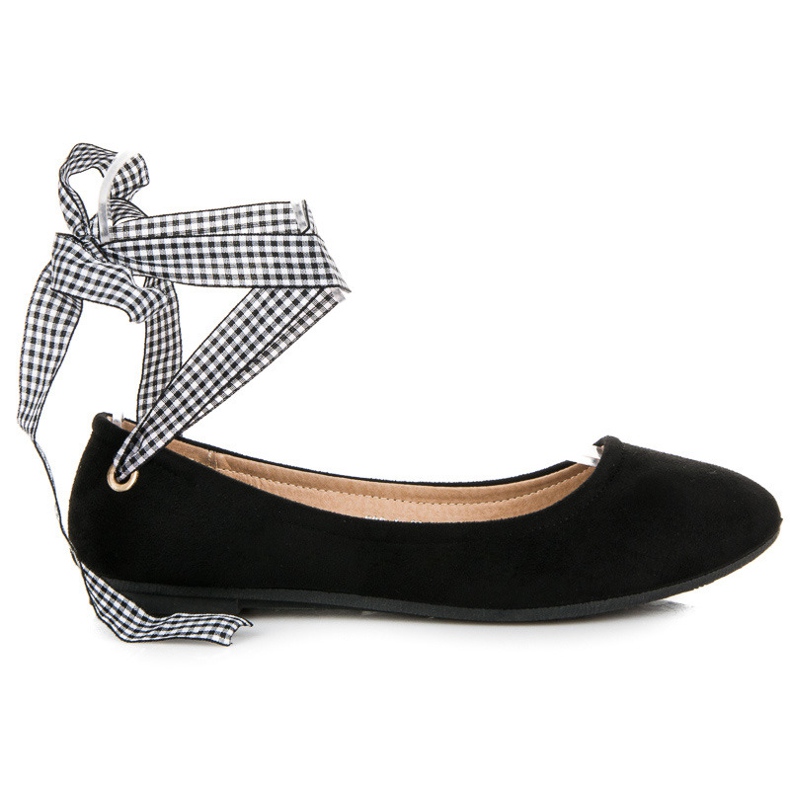 Ch. Creation Zamszowe baleriny ze wstążką czarne