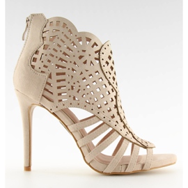 Botki ażurowe open toe beżowe M286 Beige beżowy