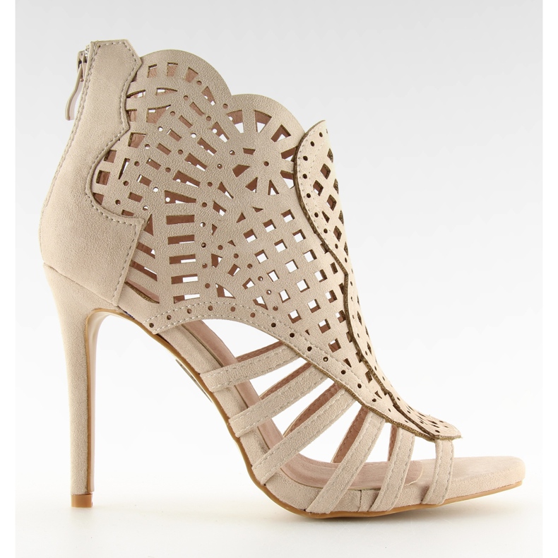 Botki ażurowe open toe beżowe M286 Beige beżowy