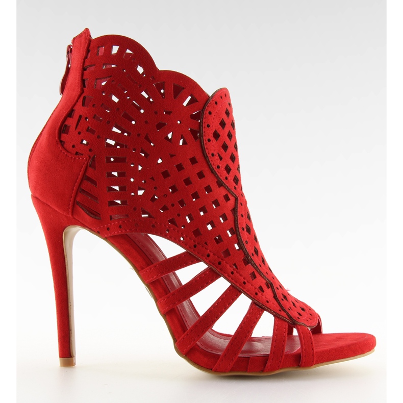 Botki ażurowe open toe czerwone M286 Red