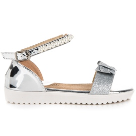 Vinceza Srebrne sandałki na sprzączkę szare