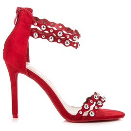 Vinceza Czerwone sandały z ozdobami