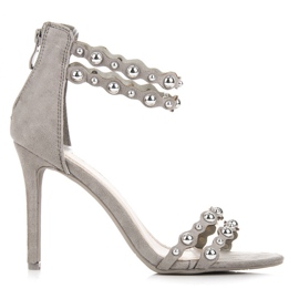 Vinceza Szare Sandały Z Ozdobami