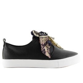 Trampki sznurowane wstążką czarne XL09P Black