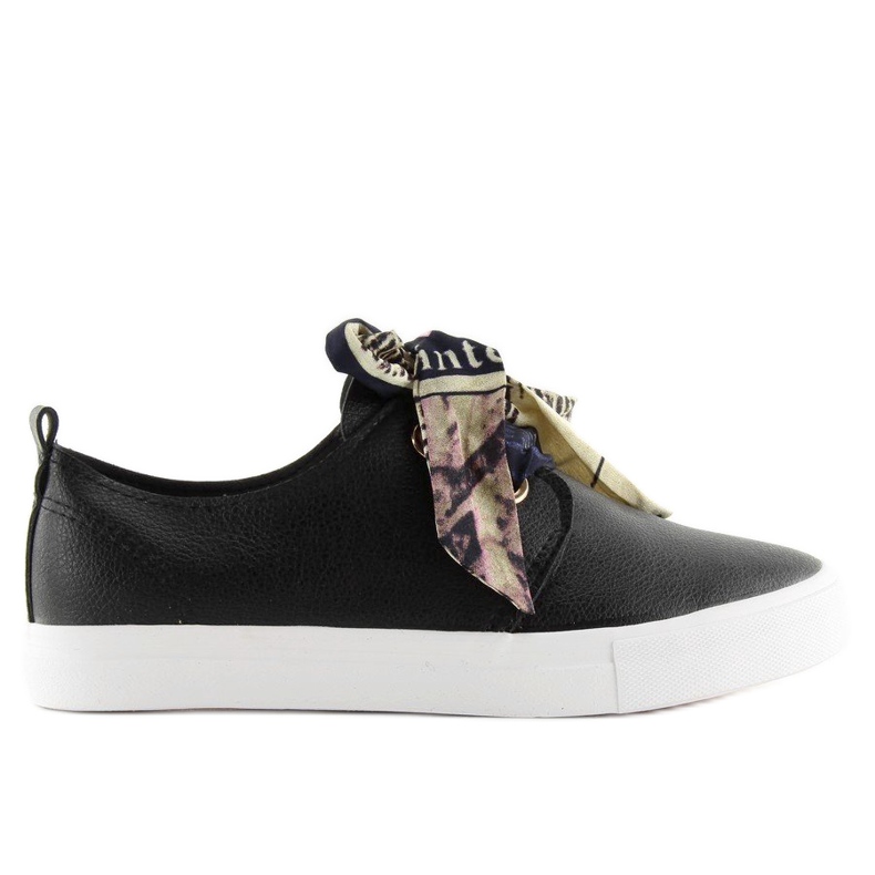 Trampki sznurowane wstążką czarne XL09P Black