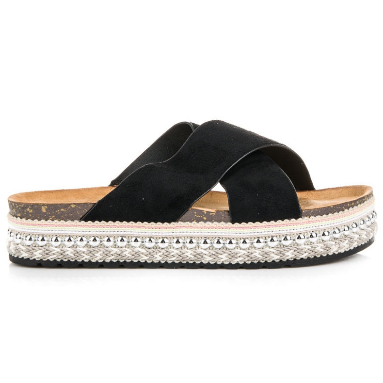 Seastar Zamszowe klapki na platformie czarne