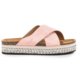 Seastar Zamszowe klapki na platformie różowe