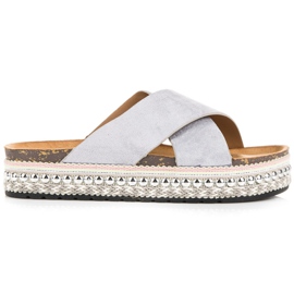 Seastar Zamszowe klapki na platformie szare