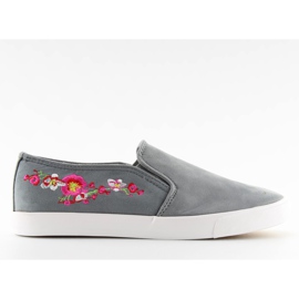 Trampki slip-on z delikatnym haftem szare G1205-9 Grey
