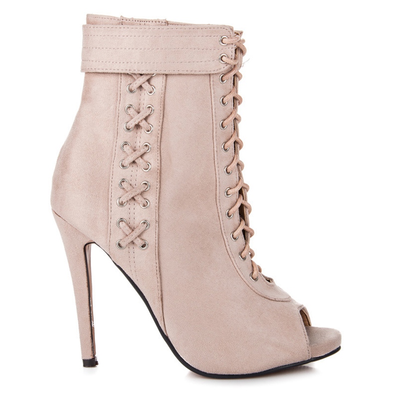 Seastar Wiązane botki open toe brązowe