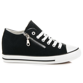 Kayla Wiązane trampki na koturnie czarne