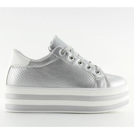 Trampki na wysokiej podeszwie srebrne NB183P Silver szare