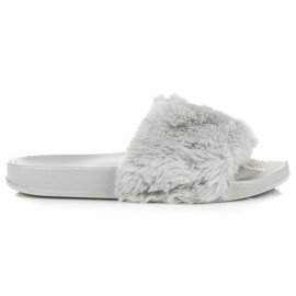 Bona Klapki damskie z futerkiem szare