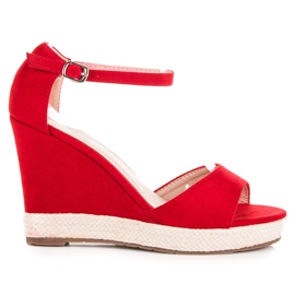 Seastar Zamszowe sandały na koturnie czerwone