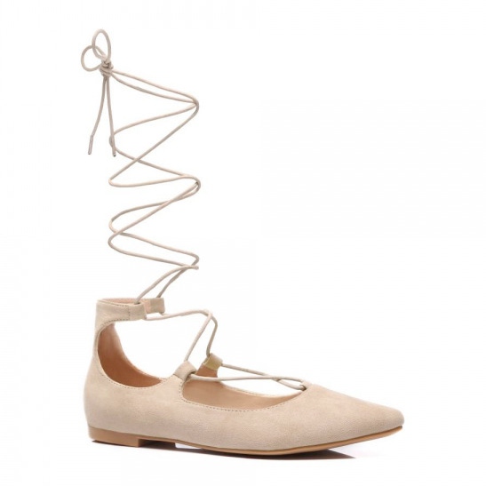Vices Pastelowe wiązane baleriny brązowe