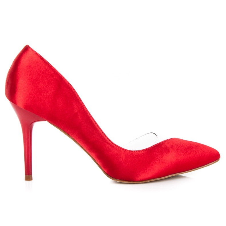 Satynowe transparentne szpilki czerwone