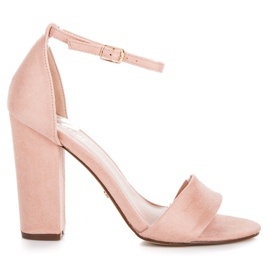 Seastar Zamszowe sandały na słupku różowe