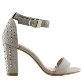 Sandałki na szerokim obcasie szare grey