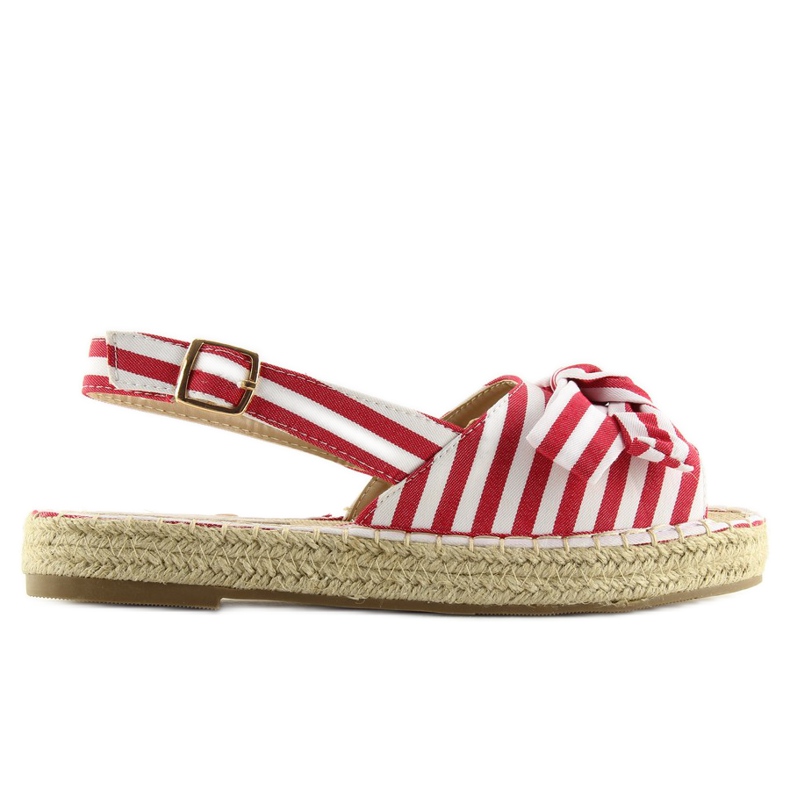 Sandałki espadryle w paski czerwone red