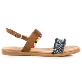 Kylie Zamszowe sandały z pomponami brązowe