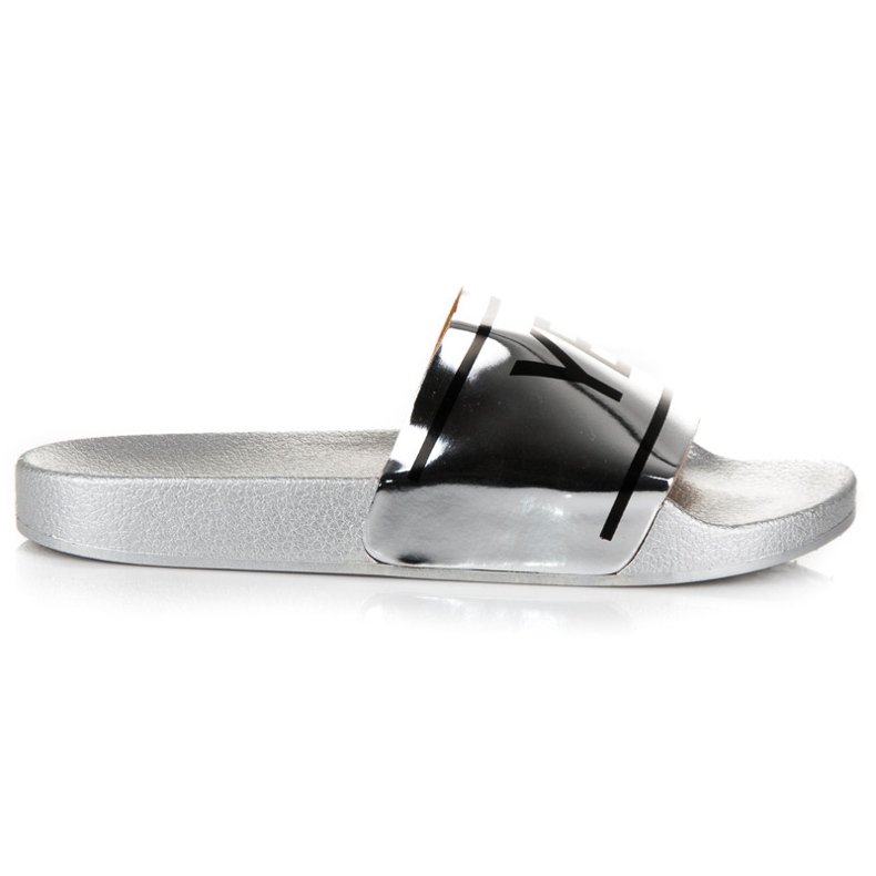 Ideal Shoes Srebrne klapki yes or no szare