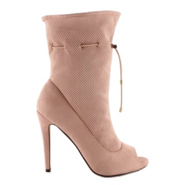 Ażurowe botki open toe SY15 Pink różowe
