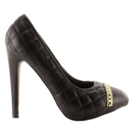 Czółenka pikowane na szpilce 200-71 Black czarne