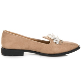 Best Shoes Zamszowe Lordsy Z Perełkami brązowe