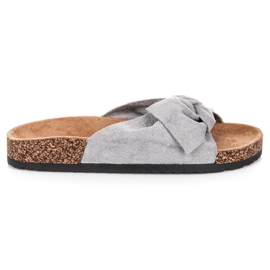 Queen Vivi Zamszowe Klapki Z Kokardą szare