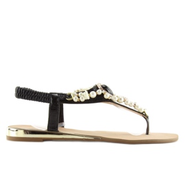Sandałki z perełkami czarne D580 black