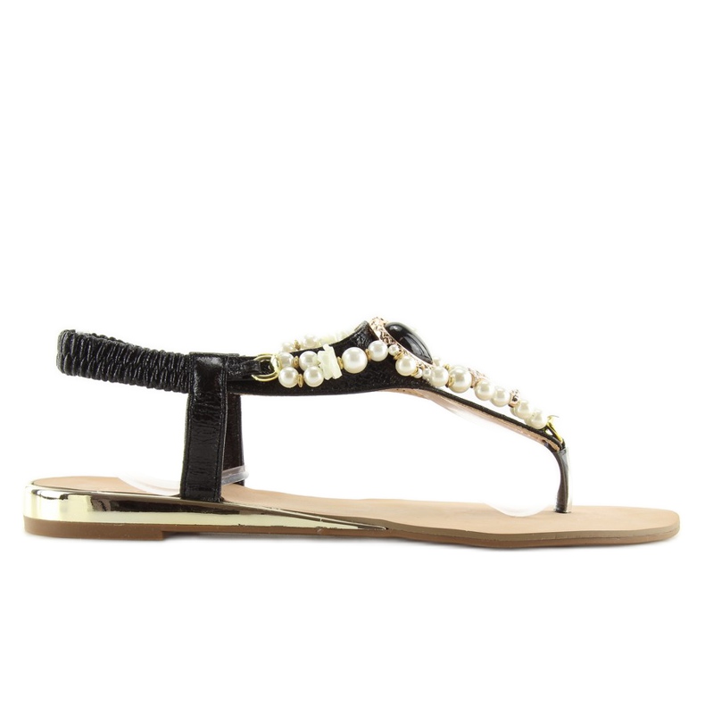 Sandałki z perełkami czarne D580 black