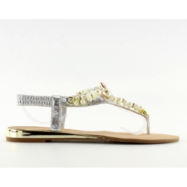 Sandałki z perełkami srebrne D580 silver szare