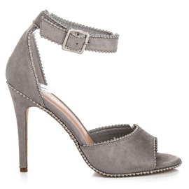 Seastar Zamszowe sandały na szpilce szare