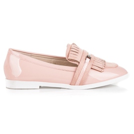 Ideal Shoes Pudrowe lakierowane mokasyny różowe
