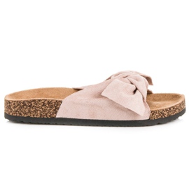 Queen Vivi Zamszowe klapki z kokardą brązowe