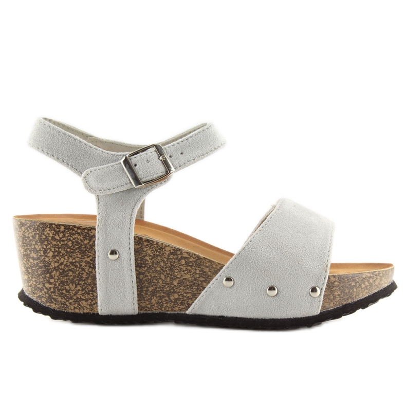 Sandałki na korkowej podeszwie szare Grey