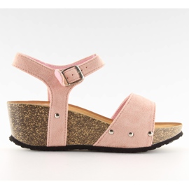 Sandałki na korkowej podeszwie różowe pink