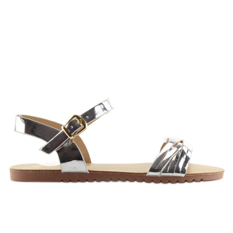 Sandałki z błyszczącymi paseczkami srebrne szare